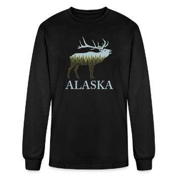 Alaska Moose Forest Emblem - Men's Long Sleeve T-Shirt - black - Front