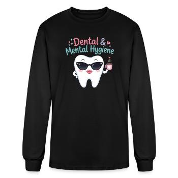 Dental & Mental Hygiene | Cute Tooth Coffee & Sung - Men's Long Sleeve T-Shirt - black - Front
