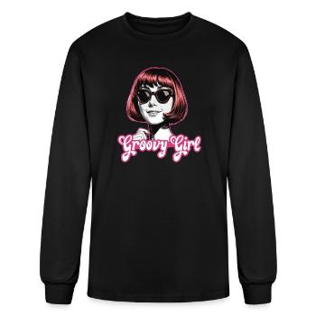Groovy Girl - Pink Retro Mod Bob & Sunglasses - Men's Long Sleeve T-Shirt - black - Front