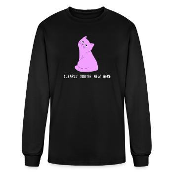 t-shirt-design_cat_clearly_you-re_new_here - Men's Long Sleeve T-Shirt - black - Front