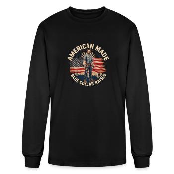 American Made – Blue Collar Raised - Men's Long Sleeve T-Shirt - black - Front