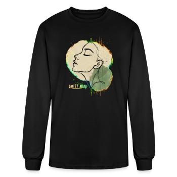 Quiet Mind Aesthetic Line Art Face Graphic T-Shirt - Men's Long Sleeve T-Shirt - black - Front