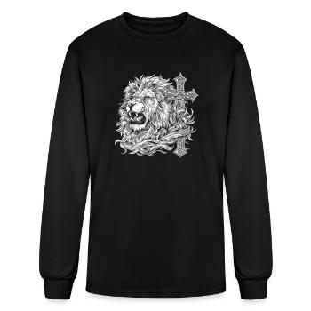 Lion of Judah Cross Design - Men's Long Sleeve T-Shirt - black - Front
