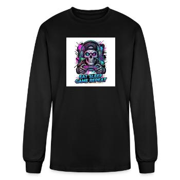 Eat Sleep Game Repeat Gamer Skull Esports Streetwe - Men's Long Sleeve T-Shirt - black - Front