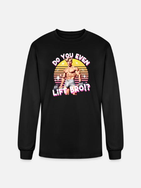 Retro Muscle Lift Meme - Men's Long Sleeve T-Shirt - black