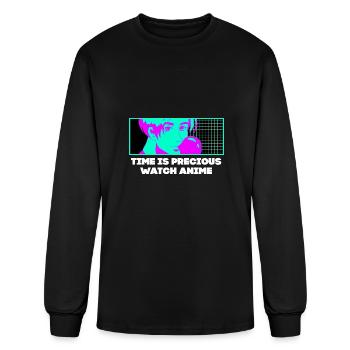 Time Is Precious Watch Anime Kawaii Japanese Cute - Men's Long Sleeve T-Shirt - black - Front