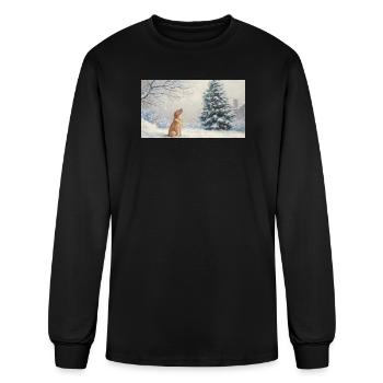 Winter Dog by Christmas Tree - Men's Long Sleeve T-Shirt - black - Front