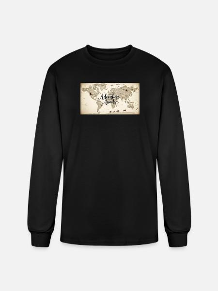 Adventure Awaits World Map - Men's Long Sleeve T-Shirt - black