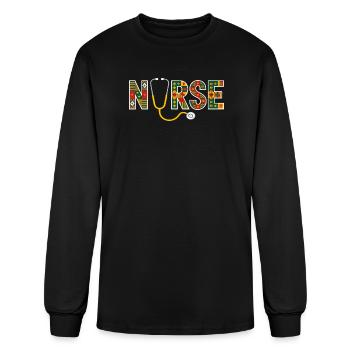 Black History Month Nurse Kente Stethoscope  - Men's Long Sleeve T-Shirt - black - Front