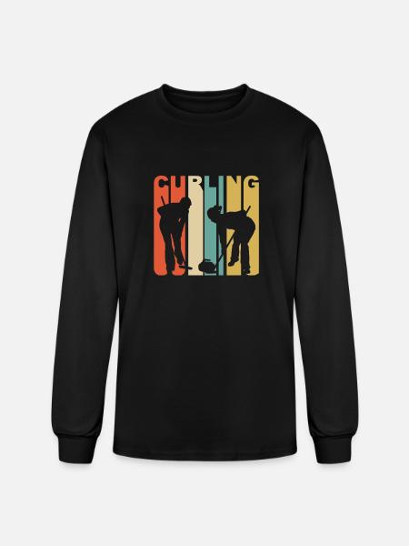 Retro 1970's Style Curlers Silhouette Curling - Men's Long Sleeve T-Shirt - black