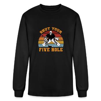 Hockey sur glace Fermez vos cinq trous - T-shirt à manches longues Homme - noir - Devant