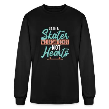 Date A Skater We Break Bones Not Hearts Funny Skat - Men's Long Sleeve T-Shirt - black - Front