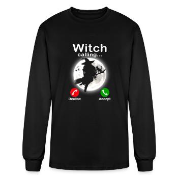 Witch is calling Trick or Treat Funny Halloween - Men's Long Sleeve T-Shirt - black - Front