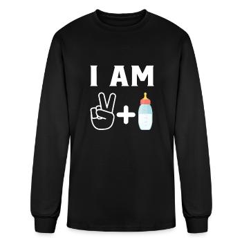 I Am Three 2 Plus 1 Milk Bottle Happy 3rd Birthday - Men's Long Sleeve T-Shirt - black - Front