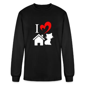 Love House Cat heart Valentines day Cat Loves Pet - Men's Long Sleeve T-Shirt - black - Front