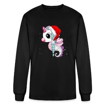 Christmas sea horse unicorn T Shirt - Men's Long Sleeve T-Shirt - black - Front