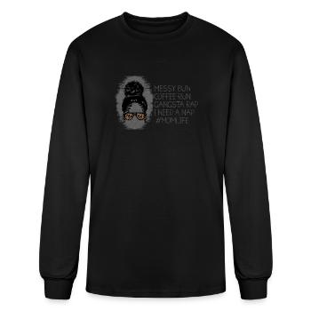 Messy Bun Run Rap Nap parfait pour les amateurs de café - T-shirt à manches longues Homme - noir - Devant