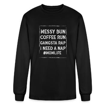 Messy Bun Run Rap Nap parfait pour les amateurs de café - T-shirt à manches longues Homme - noir - Devant
