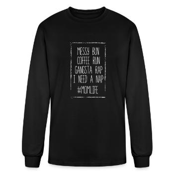 Messy Bun Run Rap Nap parfait pour les amateurs de café - T-shirt à manches longues Homme - noir - Devant
