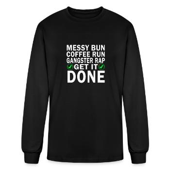 Messy Bun Run Rap Nap parfait pour les amateurs de café - T-shirt à manches longues Homme - noir - Devant