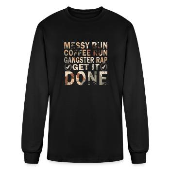 Messy Bun Run Rap Nap parfait pour les amateurs de café - T-shirt à manches longues Homme - noir - Devant