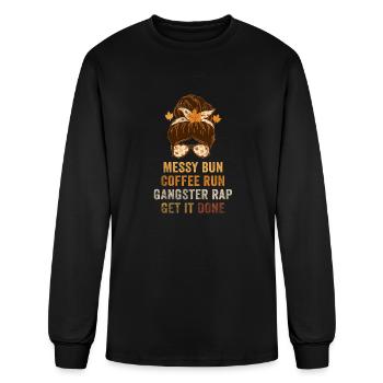 Messy Bun Run Rap Nap parfait pour les amateurs de café - T-shirt à manches longues Homme - noir - Devant
