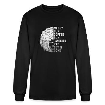 Messy Bun Run Rap Nap parfait pour les amateurs de café - T-shirt à manches longues Homme - noir - Devant