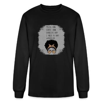 Messy Bun Run Rap Nap parfait pour les amateurs de café - T-shirt à manches longues Homme - noir - Devant