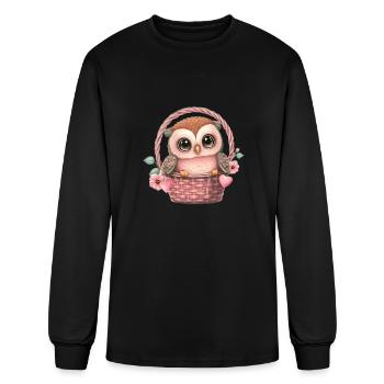 Cute owl in basket - Men's Long Sleeve T-Shirt - black - Front
