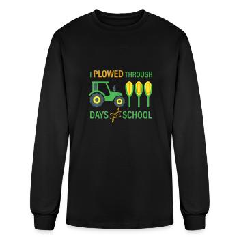 I Plowed Through 100 Days of School Tractor - Men's Long Sleeve T-Shirt - black - Front