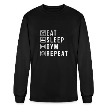 Eat Sleep Gym Repeat Funny Workout Maniac Bodybuil - Men's Long Sleeve T-Shirt - black - Front