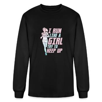 I Run Like A Girl Try To Keep Up Running Marathon - Men's Long Sleeve T-Shirt - black - Front