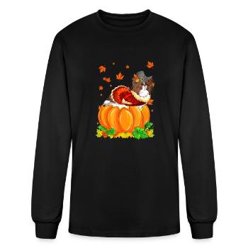 Papillon Dog Thanksgiving Turkey Fall Autumn - Men's Long Sleeve T-Shirt - black - Front