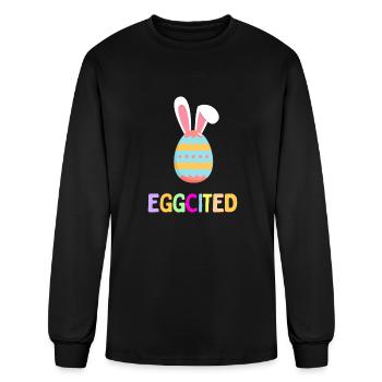 Eggcited For Easter | Funny Easter Egg With Easter - Men's Long Sleeve T-Shirt - black - Front