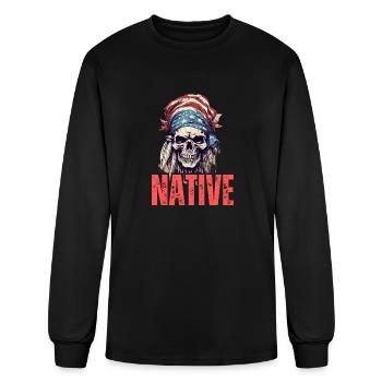 Native American Headpiece Native American Skull - Men's Long Sleeve T-Shirt - black - Front