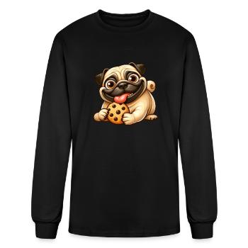 Pug with Cookie Sweet Dessert - Men's Long Sleeve T-Shirt - black - Front