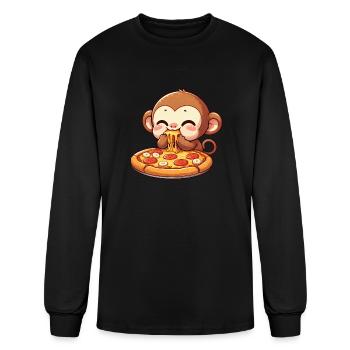 Chimpanzee Eating Pizza Cheese Lover - Men's Long Sleeve T-Shirt - black - Front
