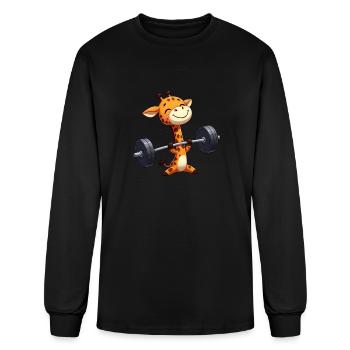 Giraffe barbell fitness workout happy satisfied - Men's Long Sleeve T-Shirt - black - Front
