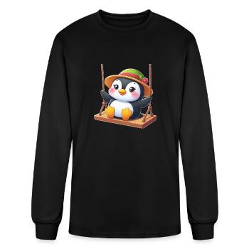 Pingouin sur balançoire Aire de jeux Swinging Fun - T-shirt à manches longues Homme - noir - Devant