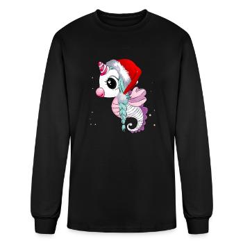 Sea Horse Unicorn Christmas - Men's Long Sleeve T-Shirt - black - Front