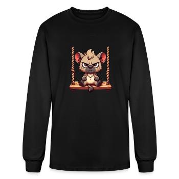 Hyène grincheuse sur la balançoire, contrariée et agacée - T-shirt à manches longues Homme - noir - Devant