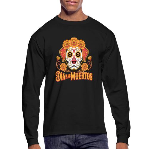 Dia De Los Muertos Dog Skull Flowers - Men's Long Sleeve T-Shirt