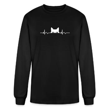 Funny cat ECG Cardiogram Heartbeat Heartrate line - Men's Long Sleeve T-Shirt - black - Front