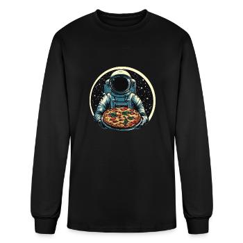 Astronaut with Salami Pizza - Space Design - Men's Long Sleeve T-Shirt - black - Front