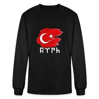 Drapeau turc Göktürk Demi-Lune Et Une étoile pour - T-shirt à manches longues Homme - noir - Devant