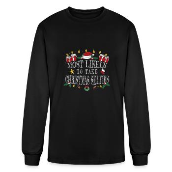 Most Likely to Take Christmas Selfies for Dad Mom - Men's Long Sleeve T-Shirt - black - Front