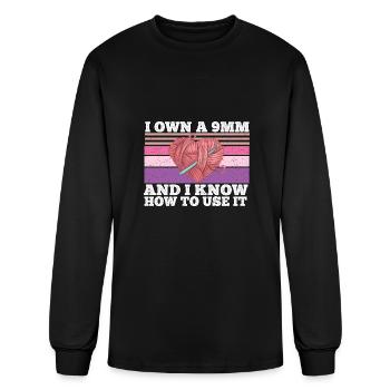 Funny 9mm Crochet Hook Crocheter Designs Men Women - Men's Long Sleeve T-Shirt - black - Front