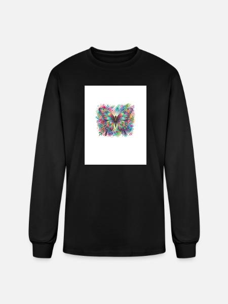 Aurora Butterfly Watercolor Bloom - Men's Long Sleeve T-Shirt - black