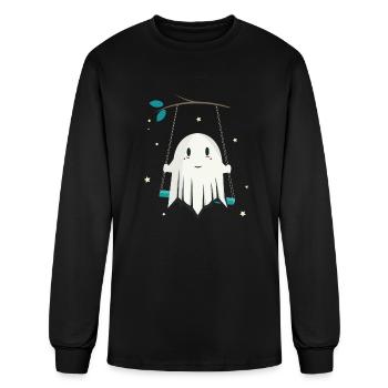 Fantôme heureux sur la balançoire avec des étoiles - T-shirt à manches longues Homme - noir - Devant