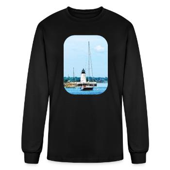 Boat Near Lighthouse, Bristol, RI - Men's Long Sleeve T-Shirt - black - Front